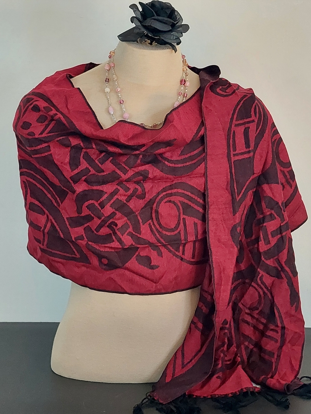 Patrick Francis Celtic Wool Scarf - Reversible Red & Black Book of Kells Design